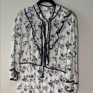 Floral Ruffle Blouse with Tie Neck